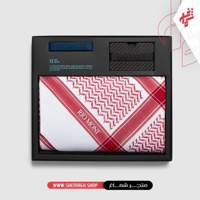 شماغ ريو مون شبابي أحمر مع محفظة كاربون فايبر بحزام أسود أزرق