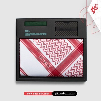 شماغ ريو مون شبابي أحمر مع محفظة كاربون فايبر بحزام أسود أخضر