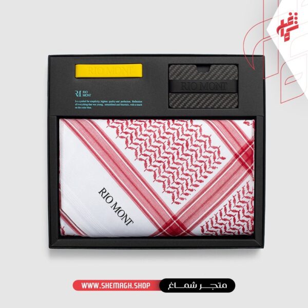 شماغ ريو مون كلاسك احمر مع محفظة كاربون فايبر بحزام أسود أصفر